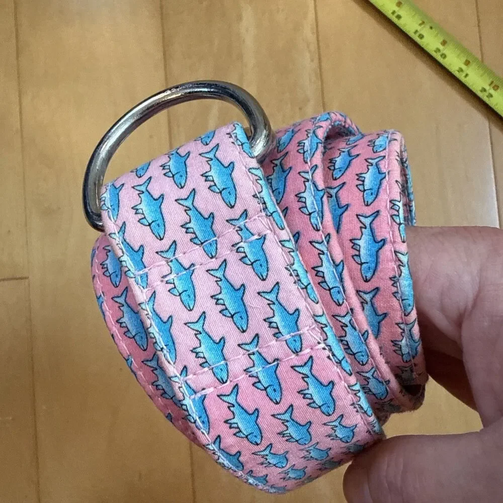 SHARK BELT VINEYARD VINES AQUA & PINK D Ring CANVAS BELT SIZE M 40” 100% Cotton